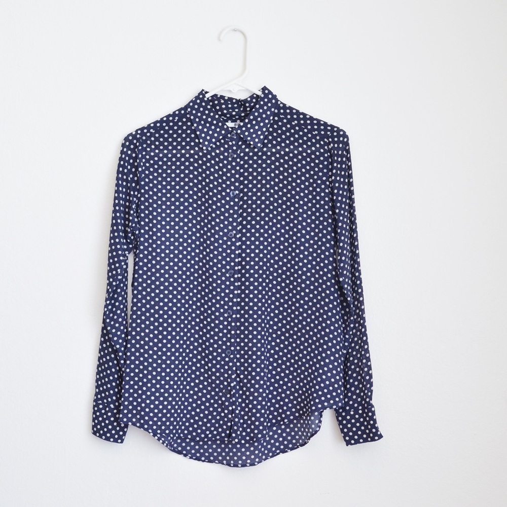 Sheer Polka Dot Silk Button-Up Shirt
